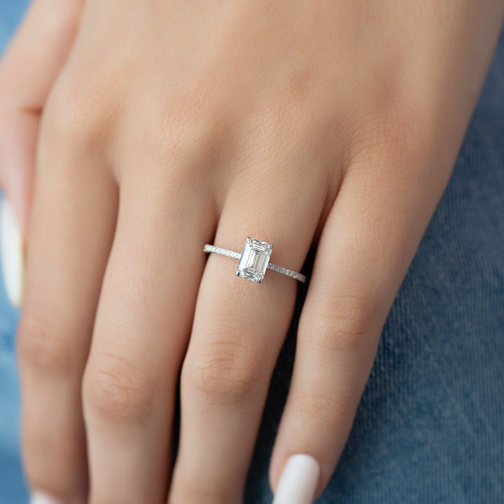 The Pave Mabel Emerald Lab Diamond Moissanite Engagement Ring *Shown with 1 ct #material_white