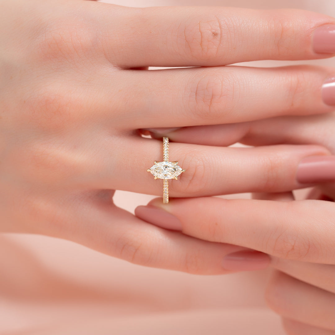 The Pave Meera Marquise Lab Diamond Moissanite Engagement Ring