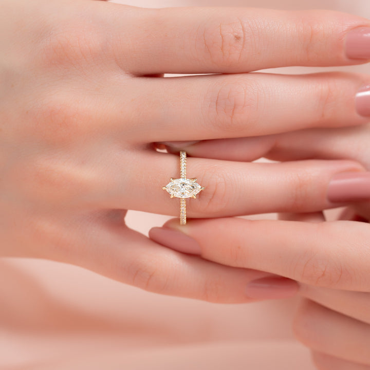 The Pave Meera Marquise Lab Diamond Moissanite Engagement Ring *Shown with 1 ct #material_gold