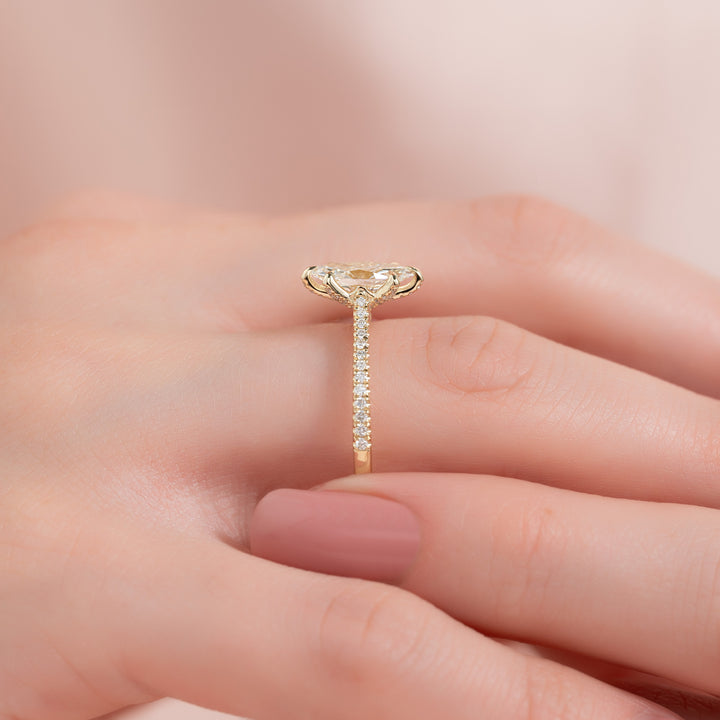 The Pave Meera Marquise Lab Diamond Moissanite Engagement Ring *Shown with 1 ct #material_gold