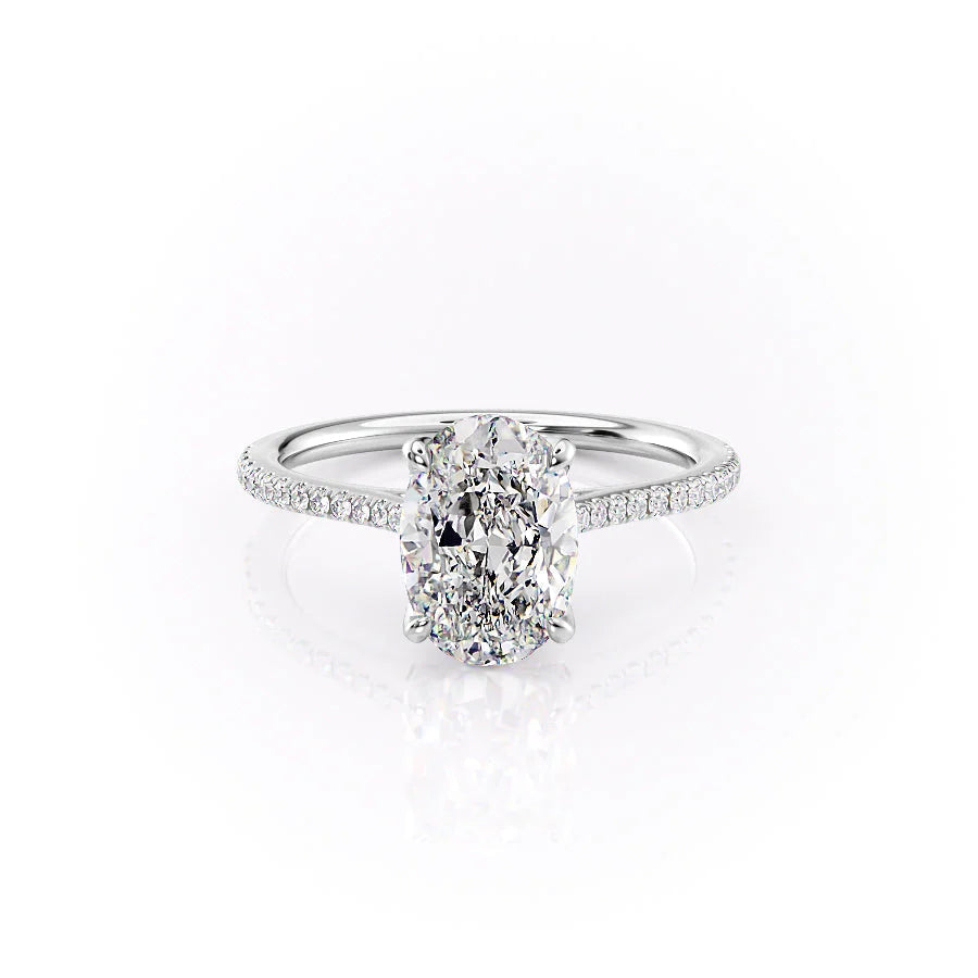 The Pave Meera Set With Oval Pave Lab Diamond 1 Carat 14K White#material_white