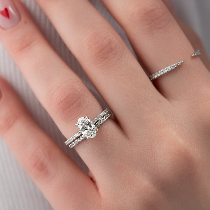 The Pave Meera Oval Lab Diamond Moissanite Engagement Ring *Shown with 1 ct #material_white