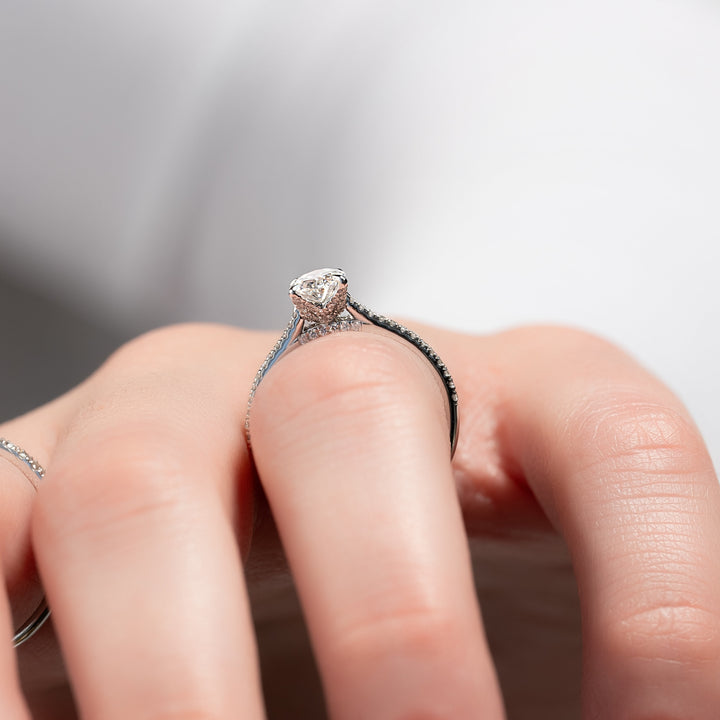 The Pave Meera Oval Lab Diamond Moissanite Engagement Ring *Shown with 1 ct #material_white