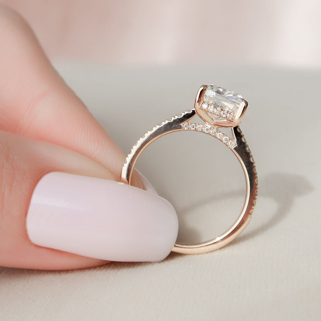 The Pave Natasha Cushion Lab Diamond Moissanite Engagement Ring