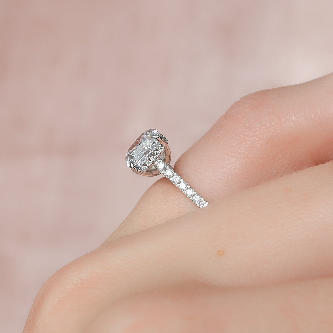 The Pave Natasha Cushion Lab Diamond Moissanite Engagement Ring