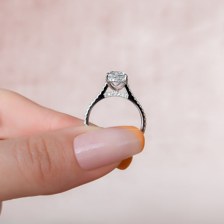 The Pave Natasha Cushion Lab Diamond Moissanite Engagement Ring *Shown with 2 ct #material_white