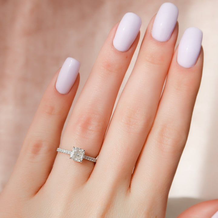 The Pave Natasha Cushion Lab Diamond Moissanite Engagement Ring *Shown with 1 ct #material_white