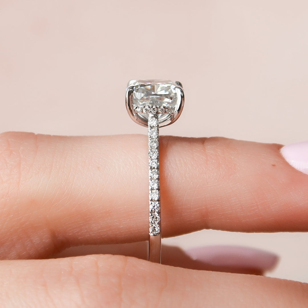 The Pave Natasha Cushion Lab Diamond Moissanite Engagement Ring
