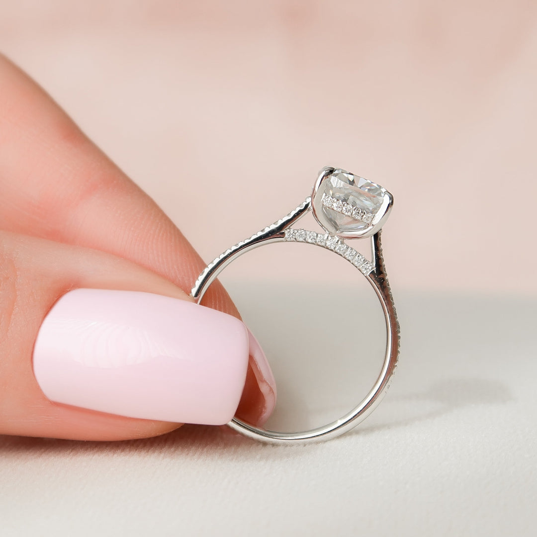 The Pave Natasha Cushion Lab Diamond Moissanite Engagement Ring