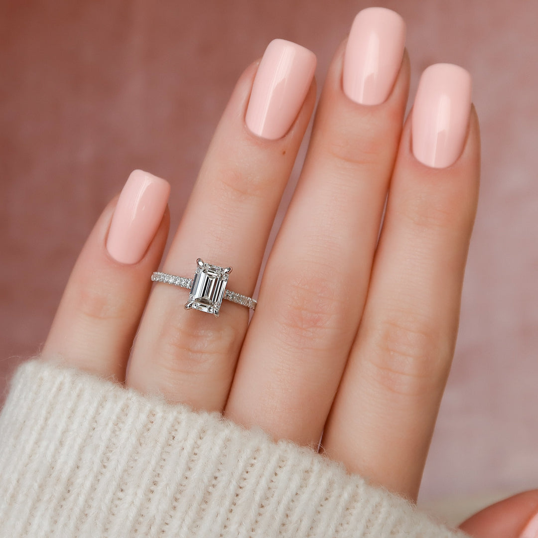 The Pave Natasha Emerald Lab Diamond Moissanite Engagement Ring