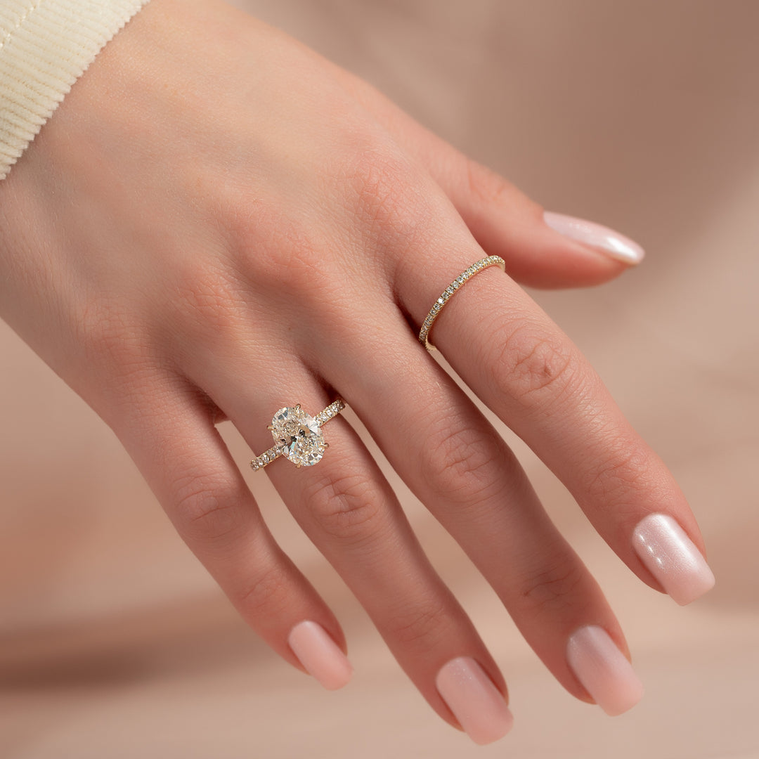 The Pave Natasha Oval Lab Diamond Moissanite Engagement Ring