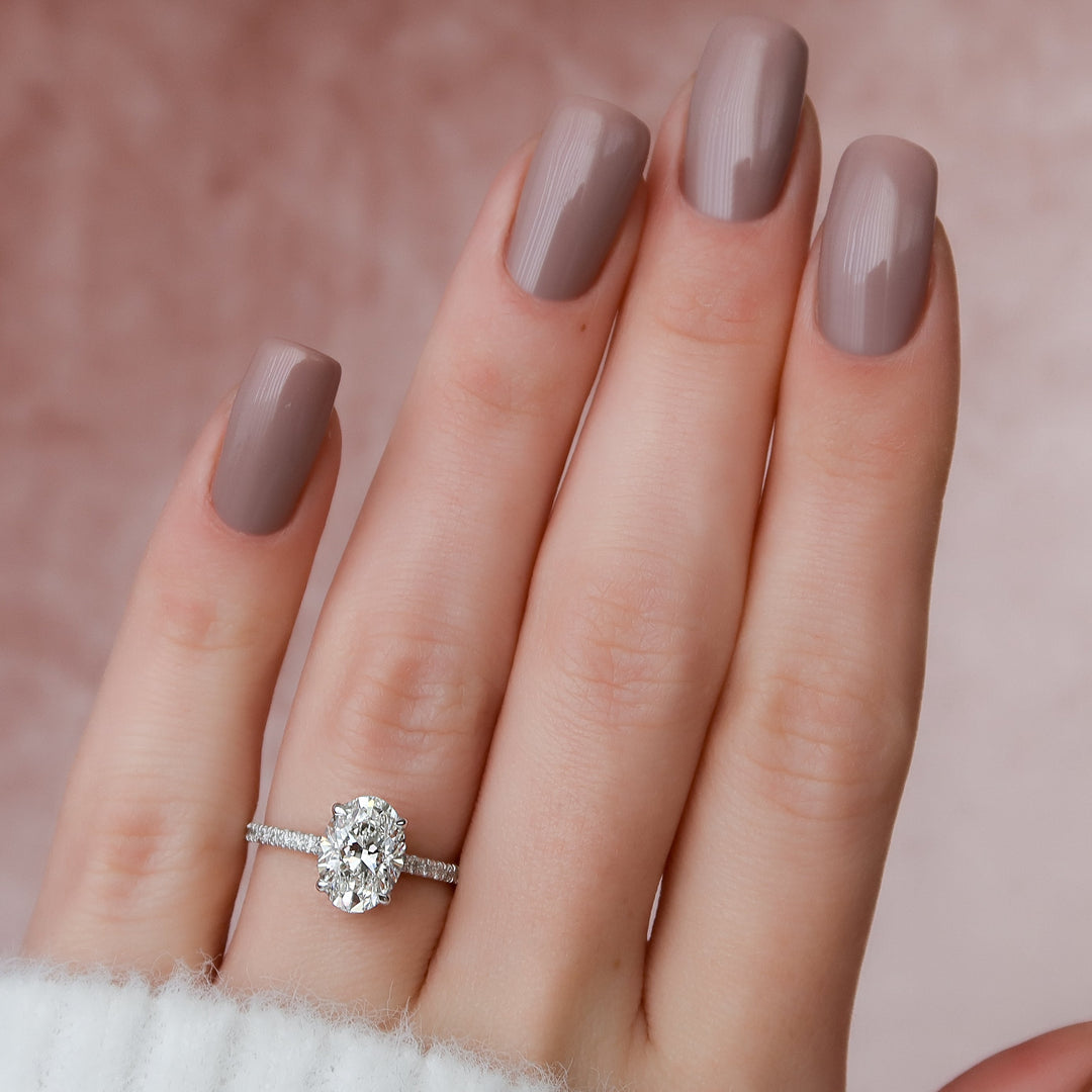 The Pave Natasha Oval Lab Diamond Moissanite Engagement Ring