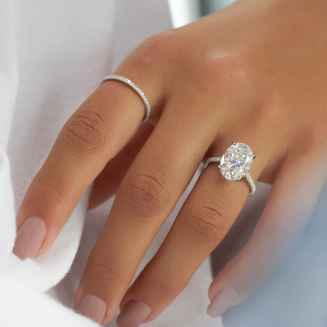 The Pave Natasha Oval Lab Diamond Moissanite Engagement Ring