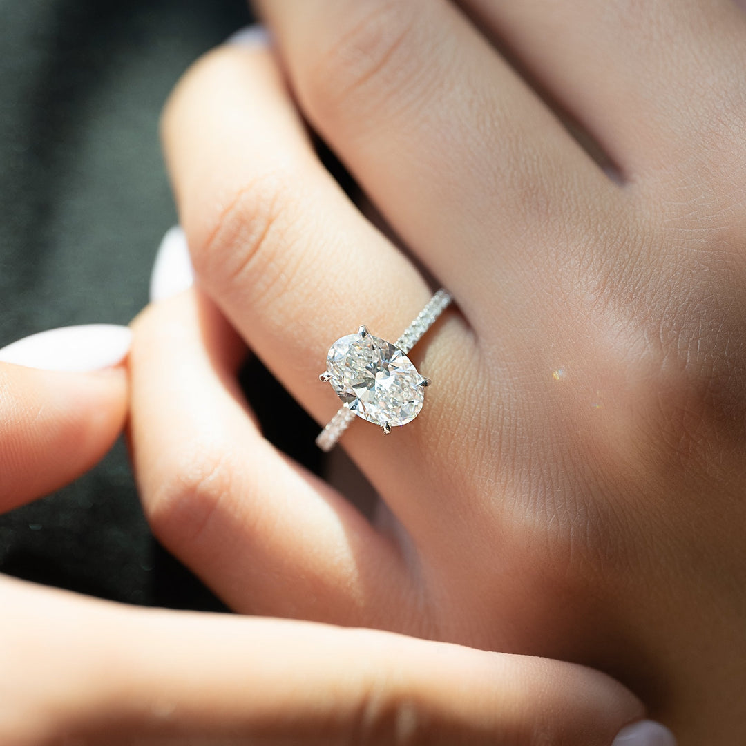 The Pave Natasha Oval Lab Diamond Moissanite Engagement Ring