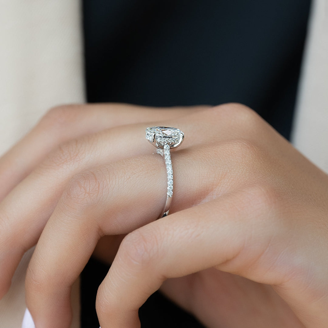 The Pave Natasha Oval Lab Diamond Moissanite Engagement Ring