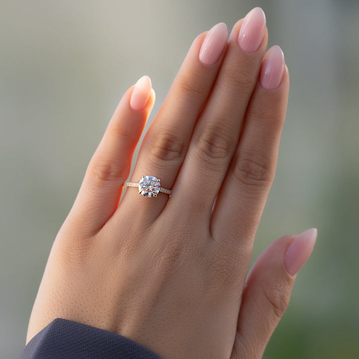 The Pave Natasha Round Lab Diamond Moissanite Engagement Ring *Shown with 2 ct #material_gold