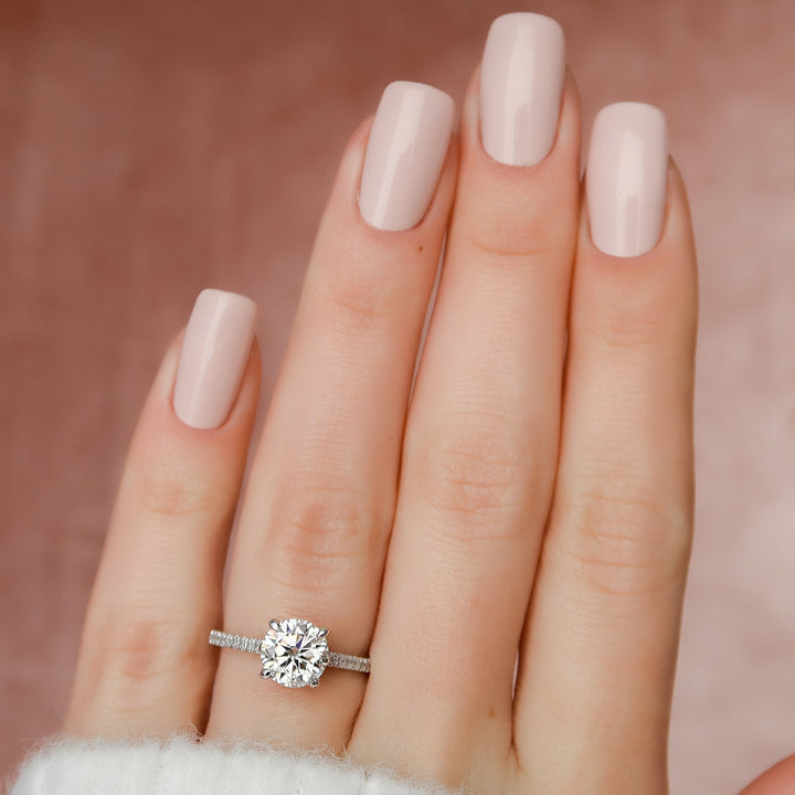 The Pave Natasha Round Lab Diamond Moissanite Engagement Ring *Shown with 1.5 ct #material_white