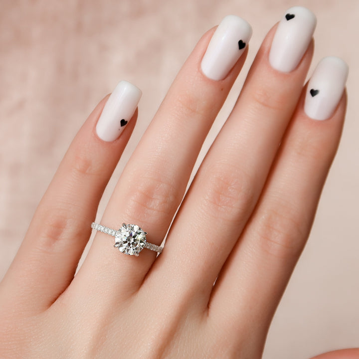 The Pave Natasha Round Lab Diamond Moissanite Engagement Ring *Shown with 2 ct #material_white