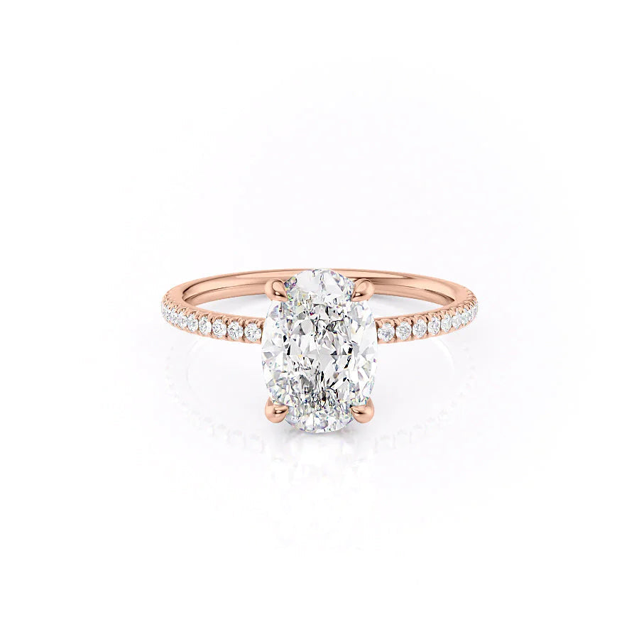 The Pave Navy Set With Oval Pave Lab Diamond 1 Carat 14K Rose#material_rose