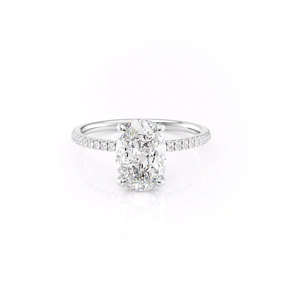 The Pave Navy Set With Oval Pave Lab Diamond 1 Carat 14K White#material_white