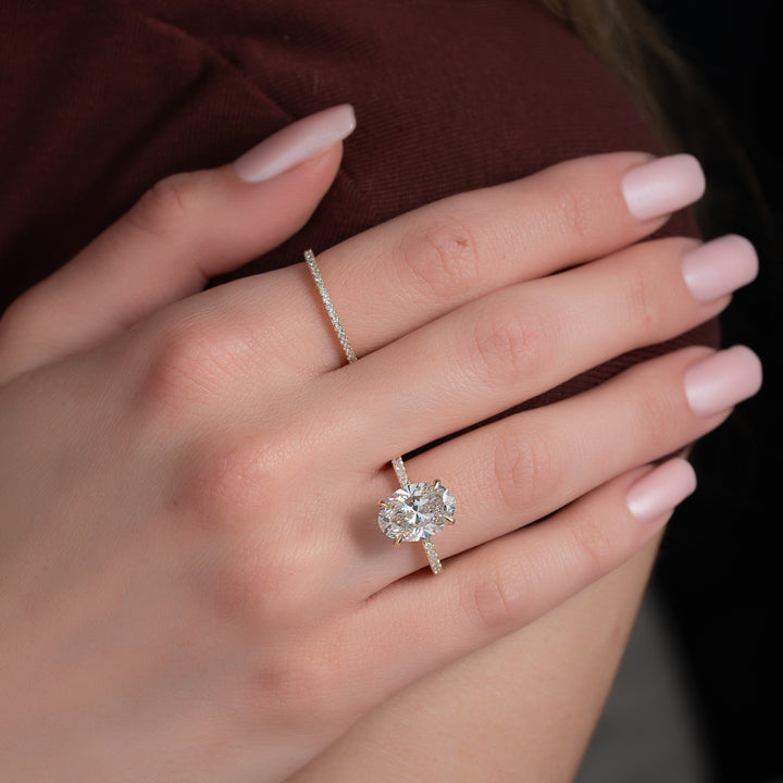 The Pave Navy Oval Lab Diamond Moissanite Engagement Ring *Shown with 3.5 ct #material_gold