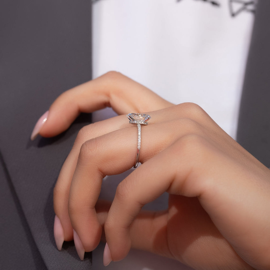 The Pave Navy Oval Lab Diamond Moissanite Engagement Ring