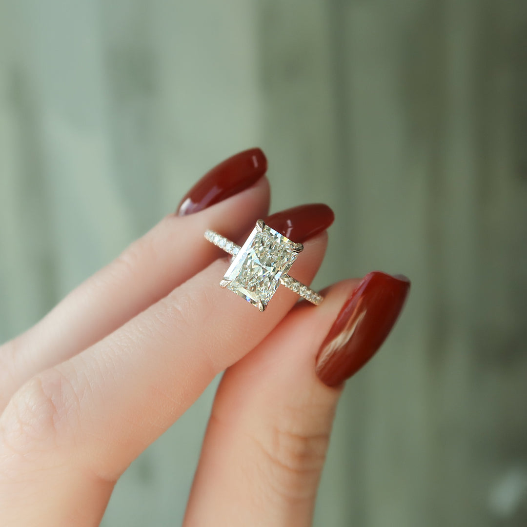 The Pave Navy Radiant Lab Diamond Moissanite Engagement Ring