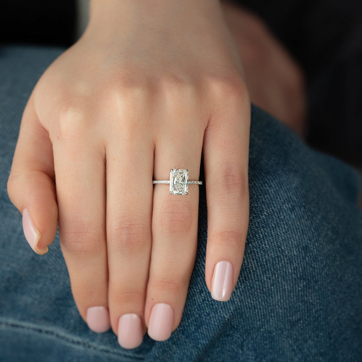 The Pave Navy Radiant Lab Diamond Moissanite Engagement Ring *Shown with 3 ct #material_white