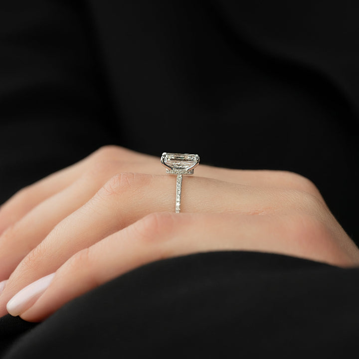 The Pave Navy Radiant Lab Diamond Moissanite Engagement Ring *Shown with 3 ct #material_white