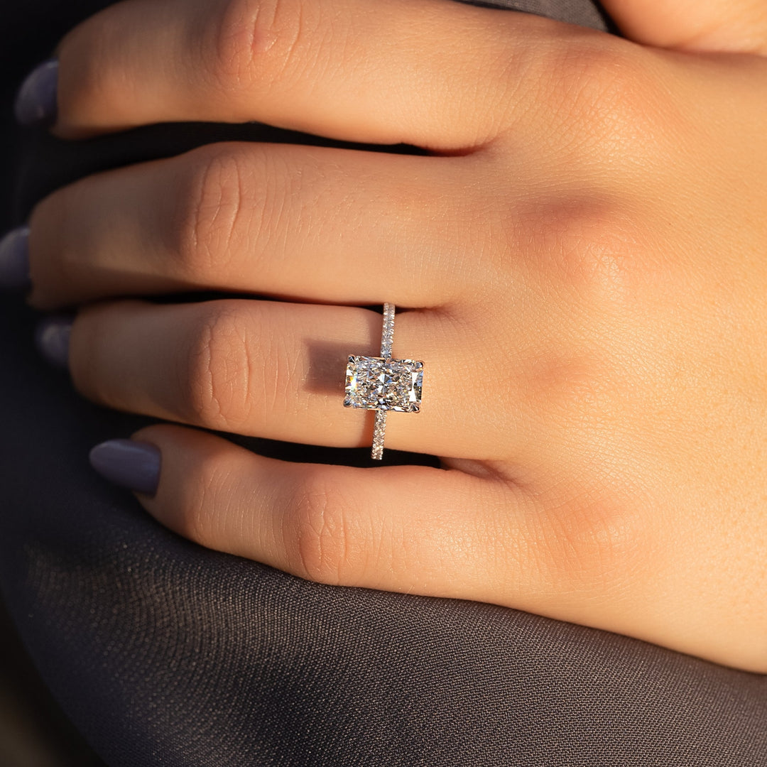 The Pave Navy Radiant Lab Diamond Moissanite Engagement Ring