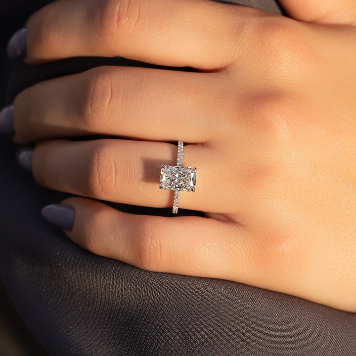 The Pave Navy Radiant Lab Diamond Moissanite Engagement Ring *Shown with 2.5 ct #material_white