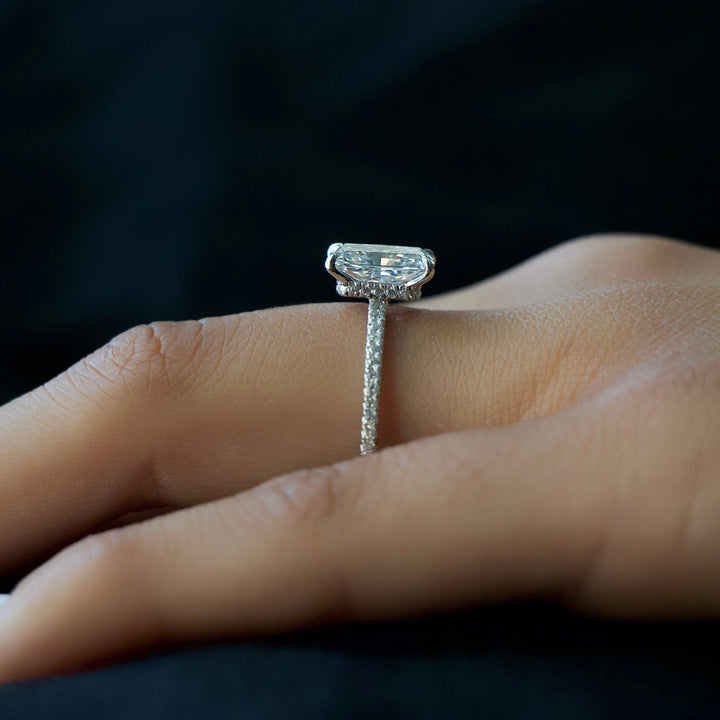 The Pave Navy Radiant Lab Diamond Moissanite Engagement Ring *Shown with 2 ct #material_white