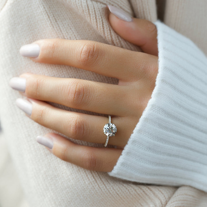 The Pave Navy Round Lab Diamond Moissanite Engagement Ring *Shown with 2 ct #material_gold