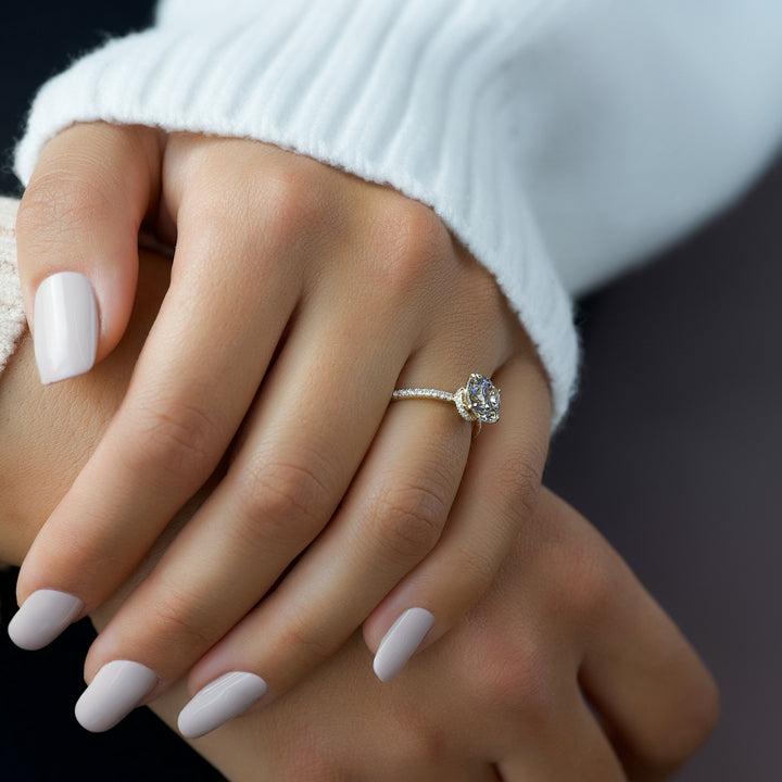 The Pave Navy Round Lab Diamond Moissanite Engagement Ring *Shown with 2 ct #material_gold