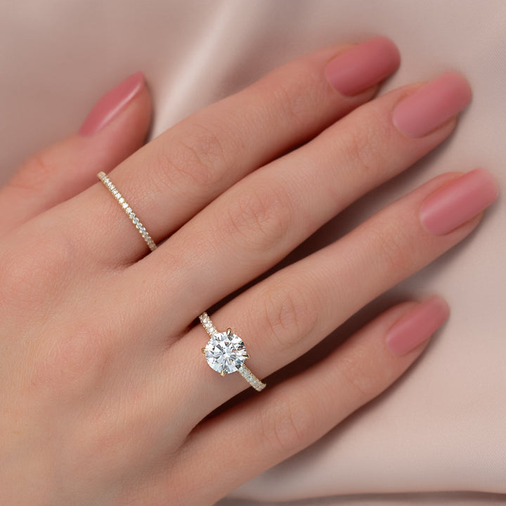 The Pave Navy Round Lab Diamond Moissanite Engagement Ring *Shown with 2 ct #material_gold