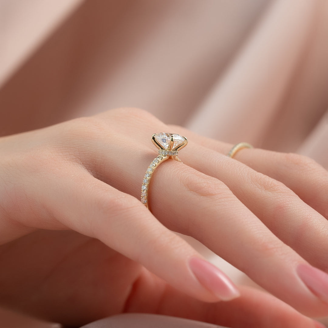 The Pave Navy Round Lab Diamond Moissanite Engagement Ring