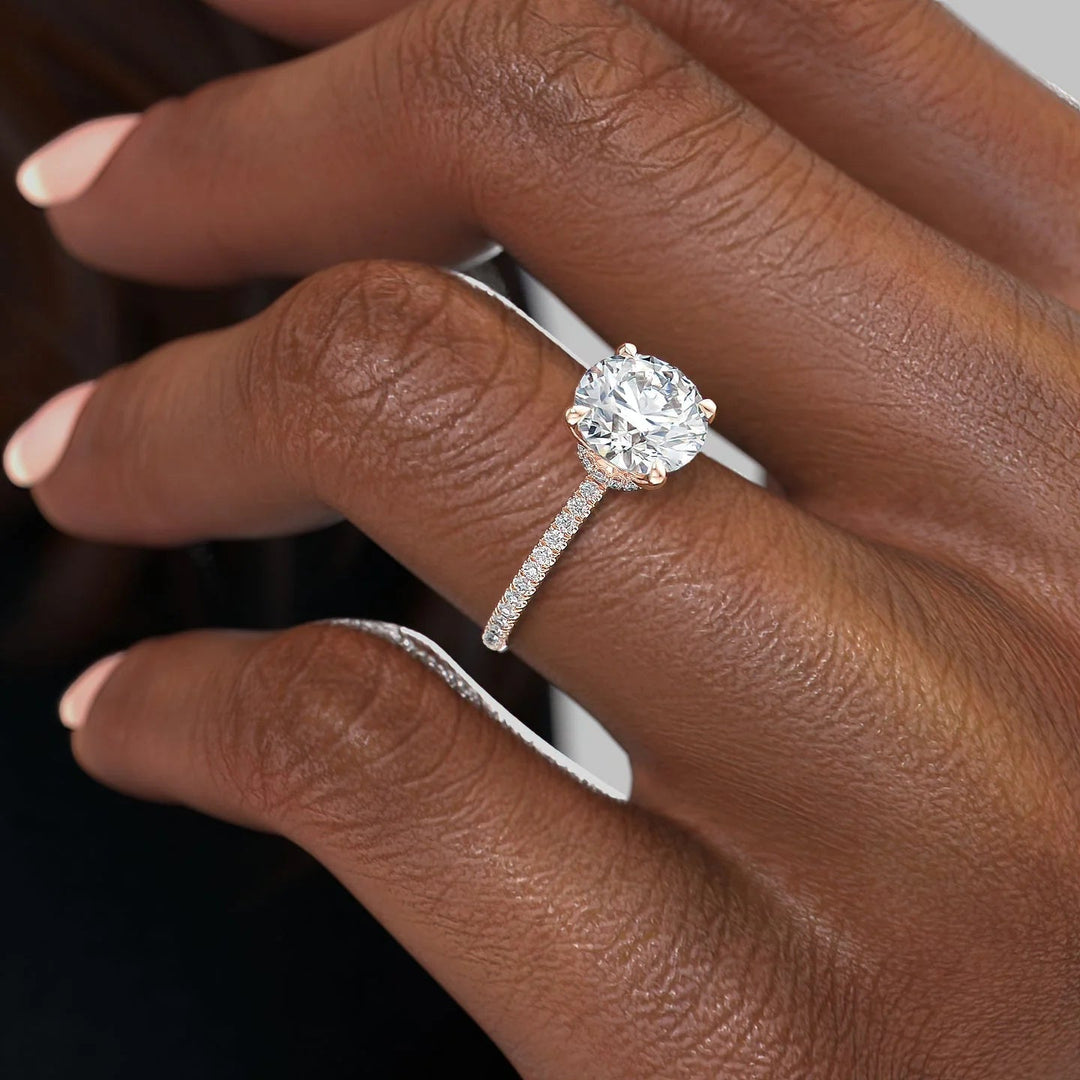 The Pave Navy Round Lab Diamond Moissanite Engagement Ring