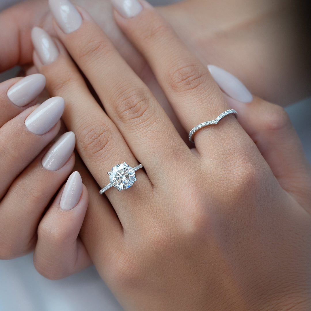 The Pave Navy Round Lab Diamond Moissanite Engagement Ring