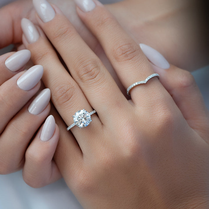 The Pave Navy Round Lab Diamond Moissanite Engagement Ring *Shown with 3 ct #material_white