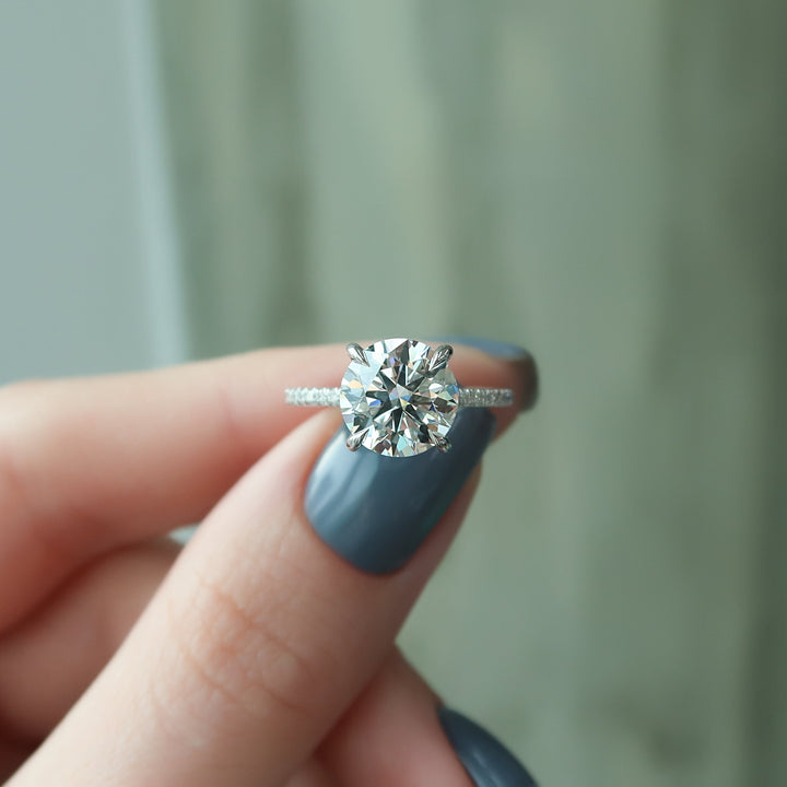 The Pave Navy Round Lab Diamond Moissanite Engagement Ring *Shown with 2.5 ct #material_white