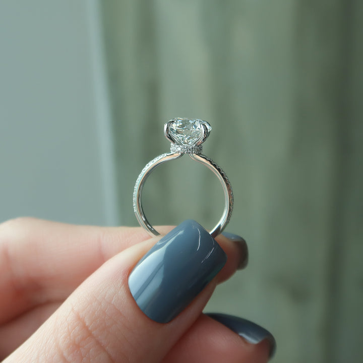 The Pave Navy Round Lab Diamond Moissanite Engagement Ring *Shown with 2.5 ct #material_white