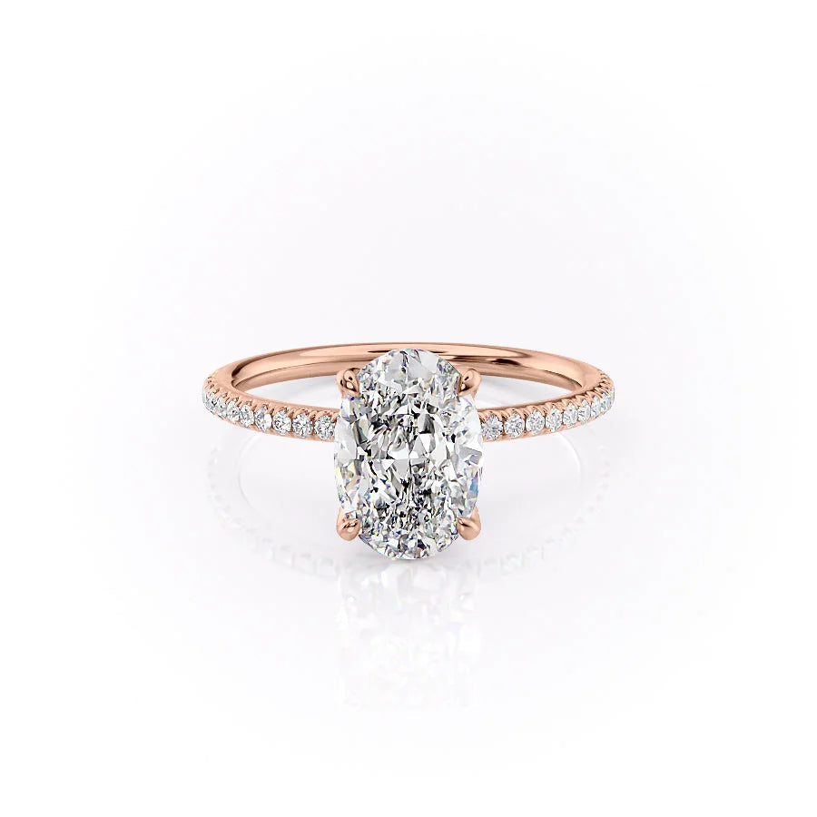 The Pave Petal Liberty Set With Oval Pave Lab Diamond 1 Carat 14K Rose#material_rose