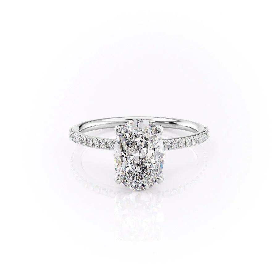 The Pave Petal Liberty Set With Oval Pave Lab Diamond 1 Carat 14K White#material_white