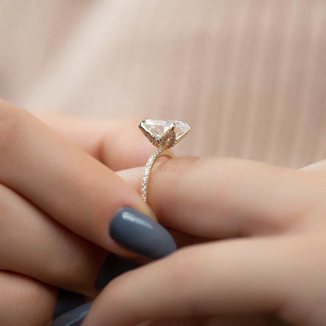 The Pave Petal Liberty Oval Lab Diamond Moissanite Engagement Ring