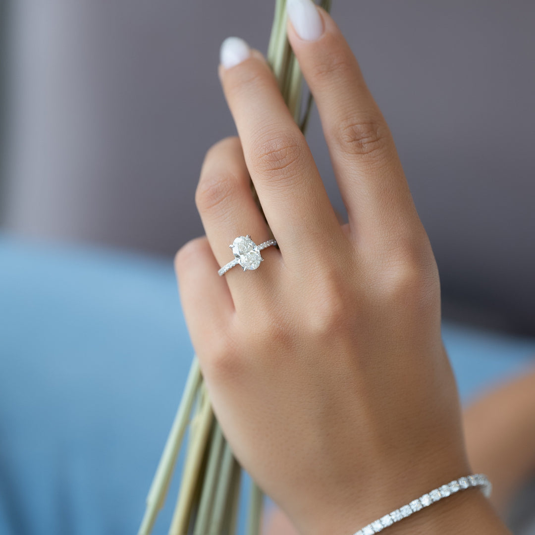 The Pave Petal Liberty Oval Lab Diamond Moissanite Engagement Ring