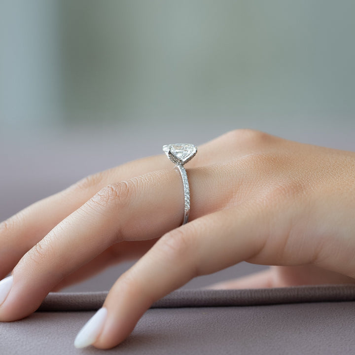 The Pave Petal Liberty Oval Lab Diamond Moissanite Engagement Ring *Shown with 2 ct #material_white