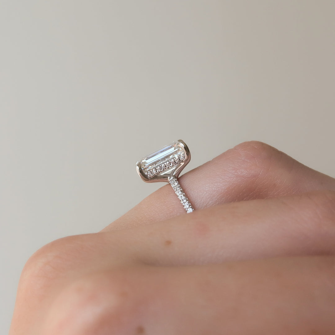 The Pave Sydney Emerald Lab Diamond Moissanite Engagement Ring