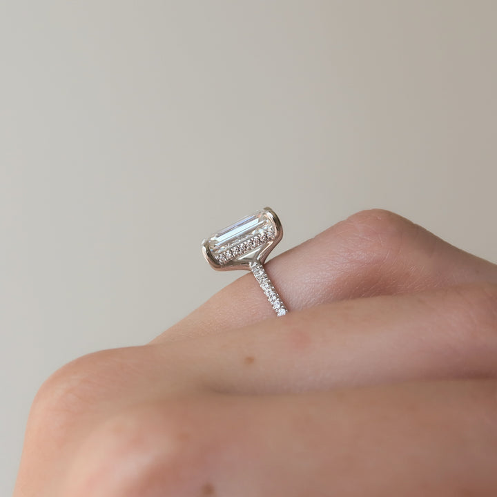 The Pave Sydney Emerald Lab Diamond Moissanite Engagement Ring *Shown with 4 ct #material_white