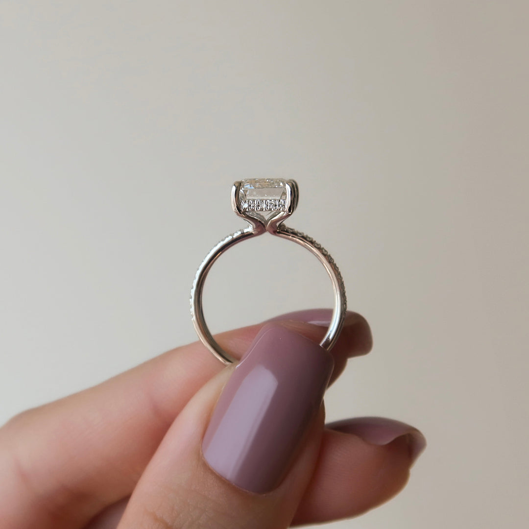 The Pave Sydney Emerald Lab Diamond Moissanite Engagement Ring