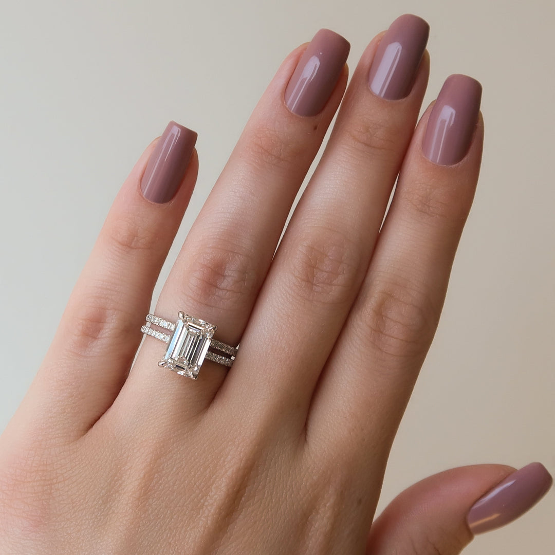 The Pave Sydney Emerald Lab Diamond Moissanite Engagement Ring